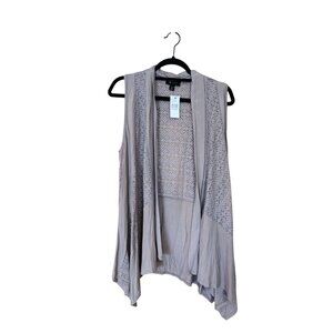 AB Studio Womens Taupe Open Front Sleeveless Cardigan Vest XL NWT
